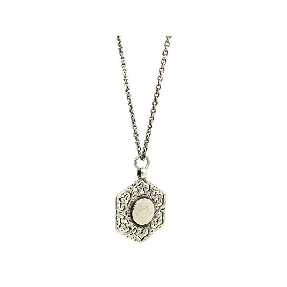 Antique Victorian 1887 Medallion Silver Pendant Necklace