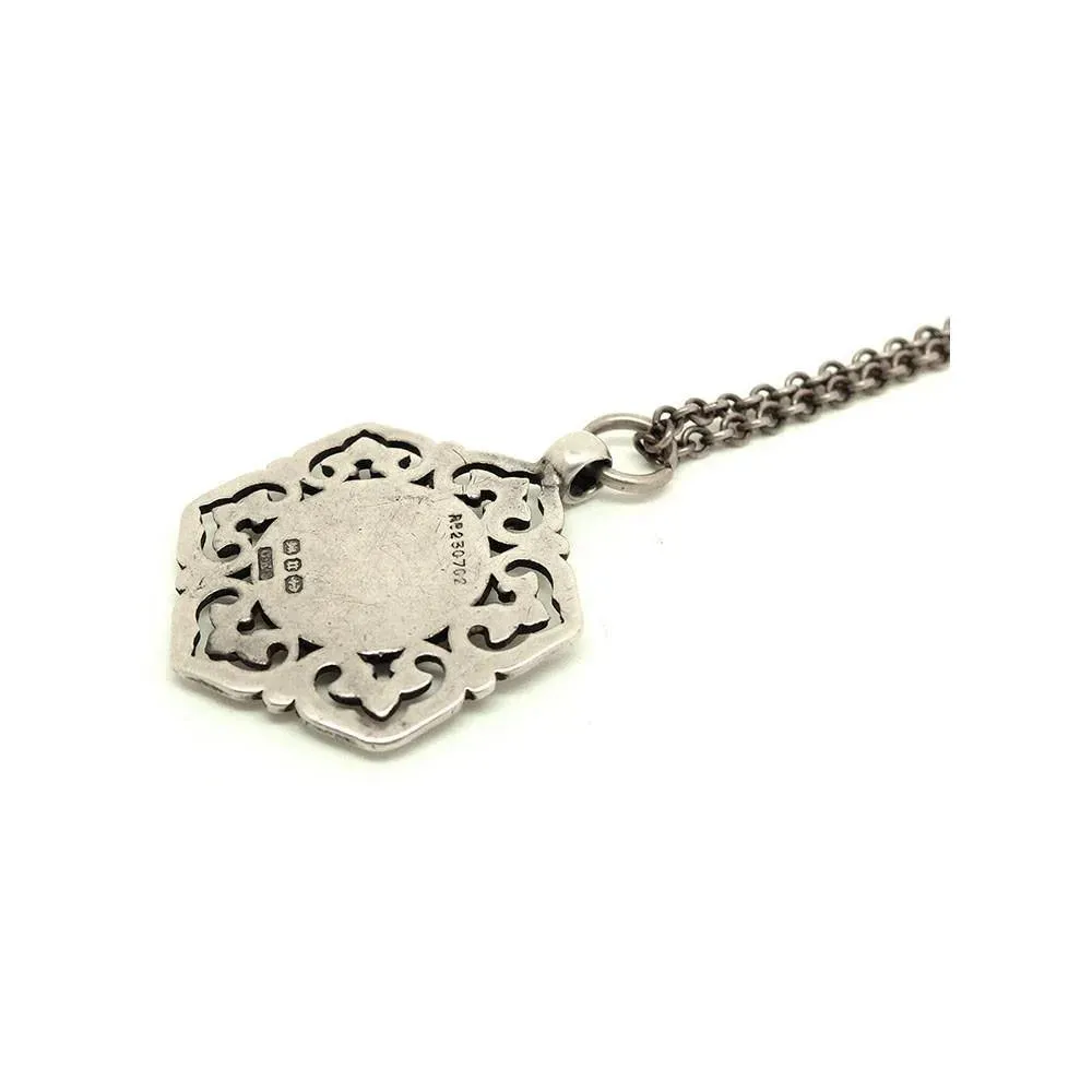 Antique Victorian 1887 Medallion Silver Pendant Necklace