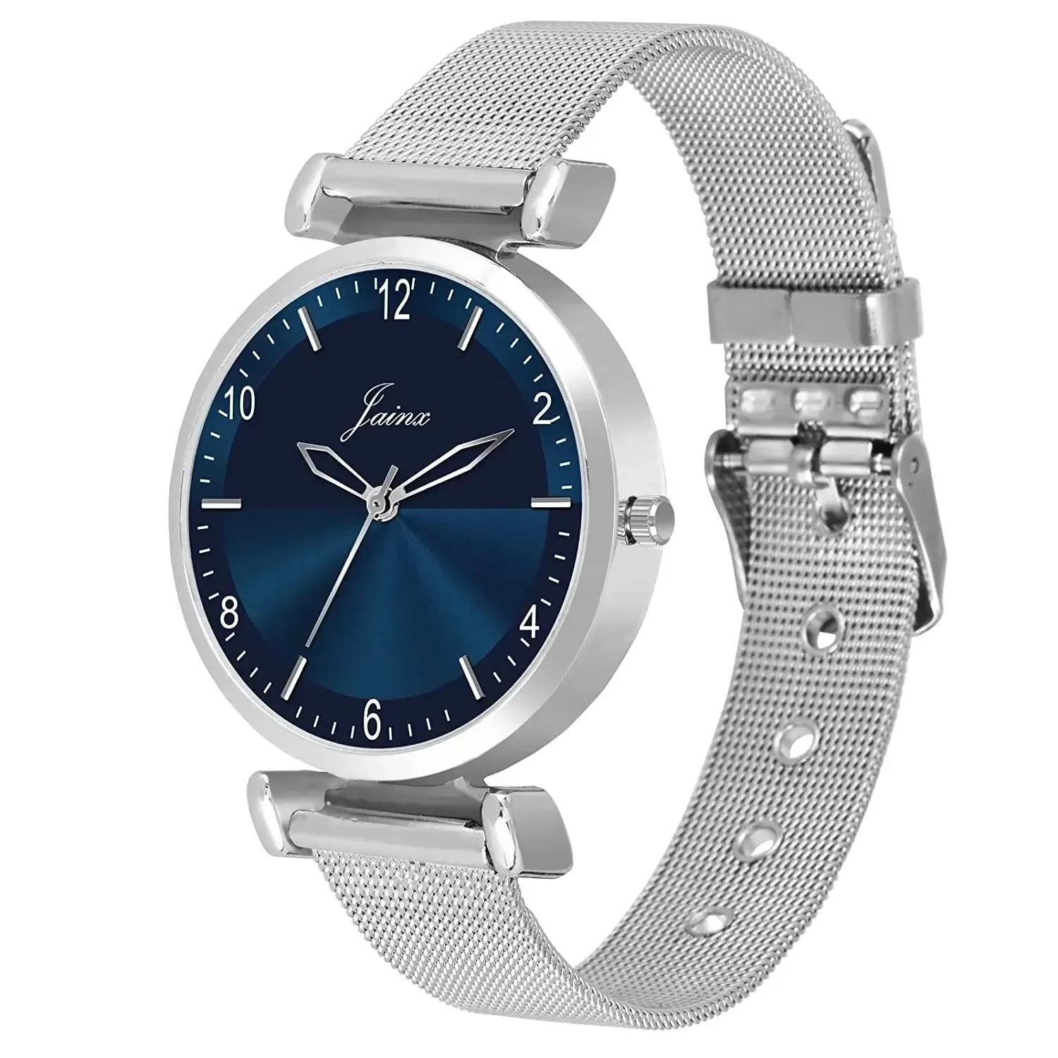 Blue Dial Stainless Steel Mesh Chain Analog Watch - For Women JW691