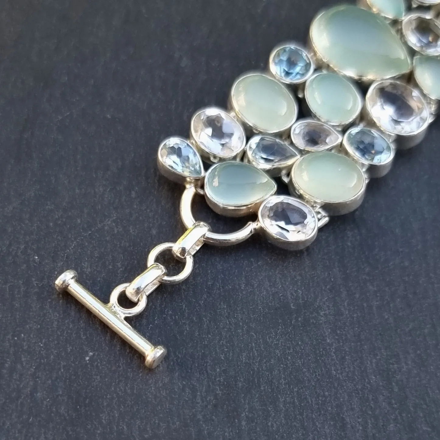 Chalcedony, Blue Topaz, Clear Quartz Multi Stone Bracelet, CALCBL1