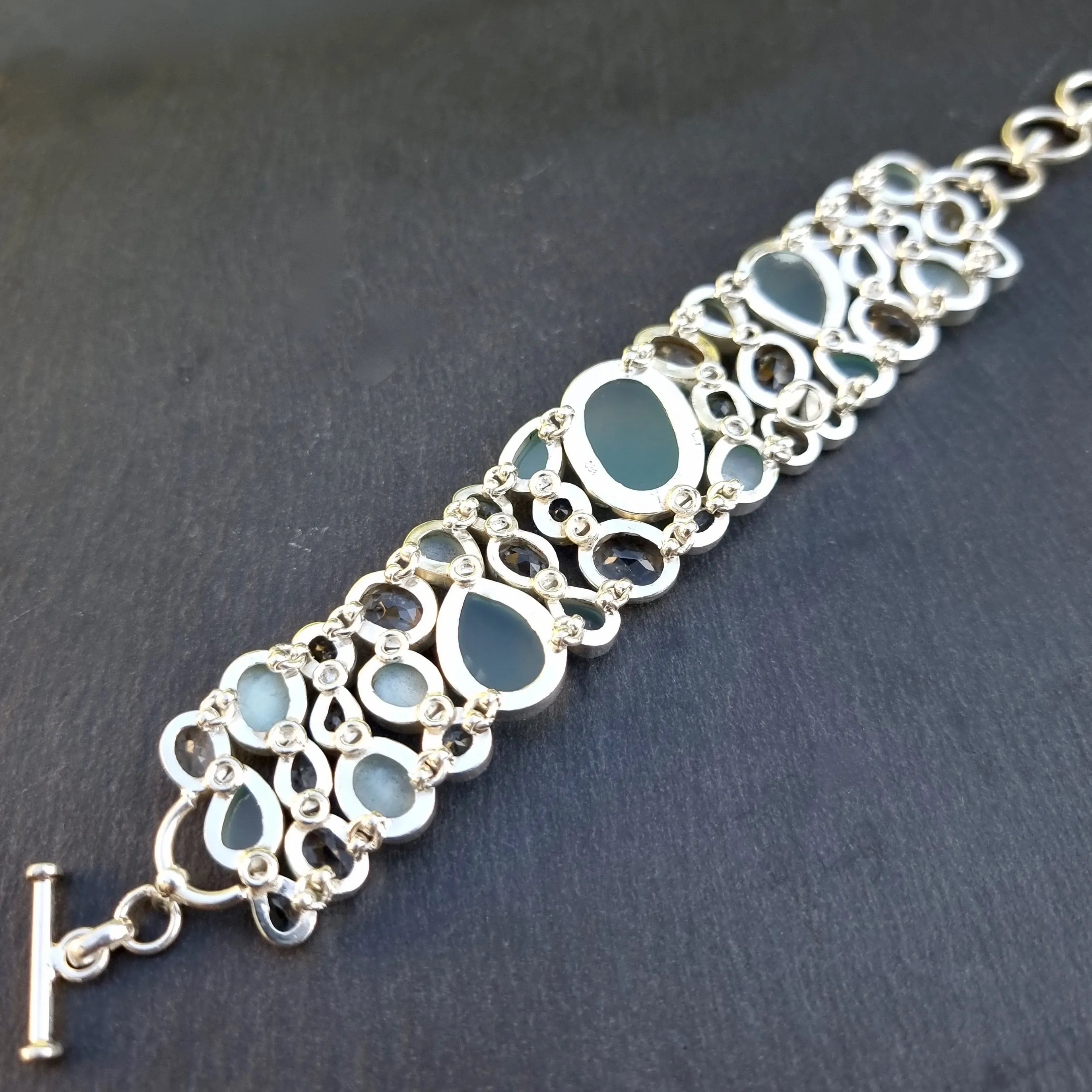 Chalcedony, Blue Topaz, Clear Quartz Multi Stone Bracelet, CALCBL1
