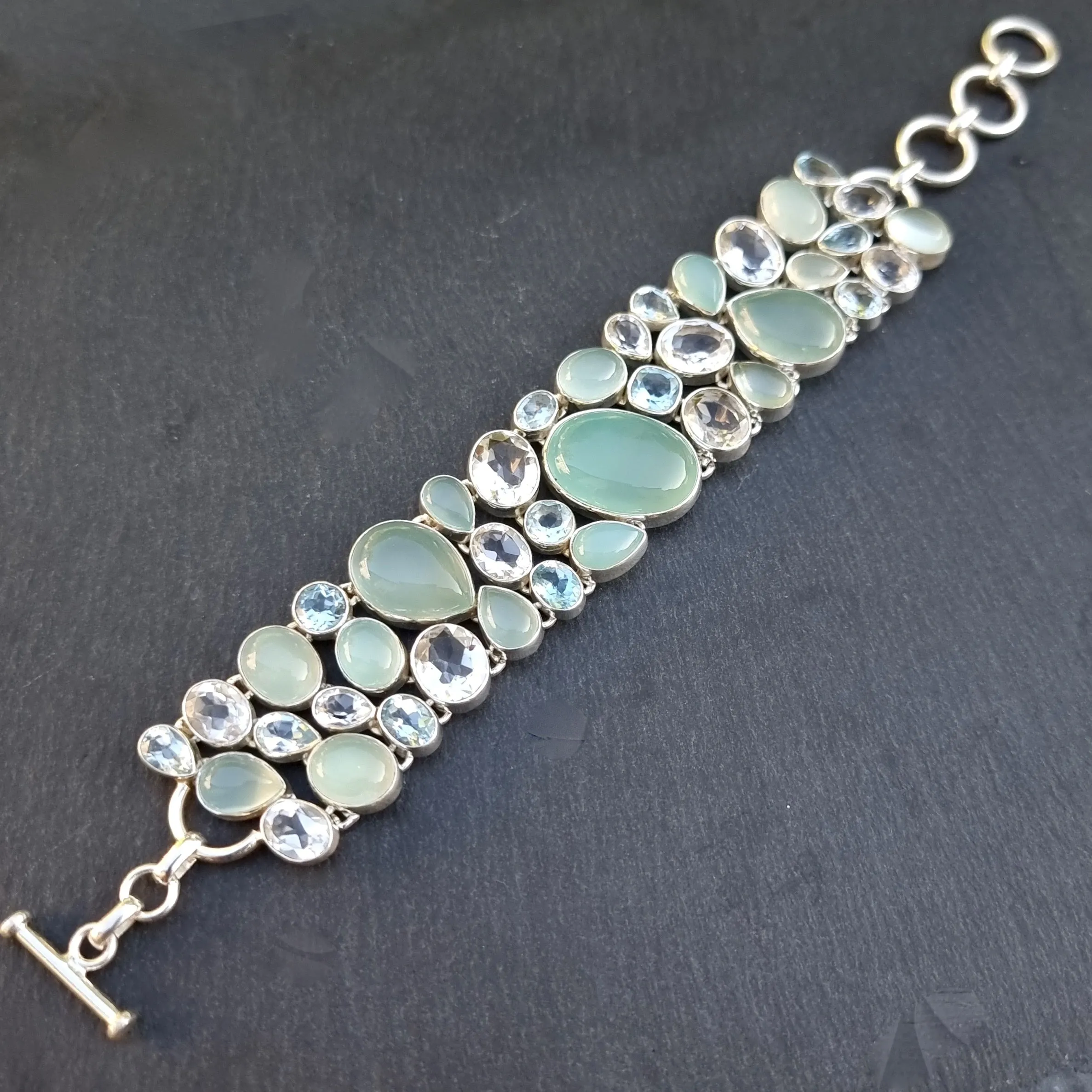Chalcedony, Blue Topaz, Clear Quartz Multi Stone Bracelet, CALCBL1