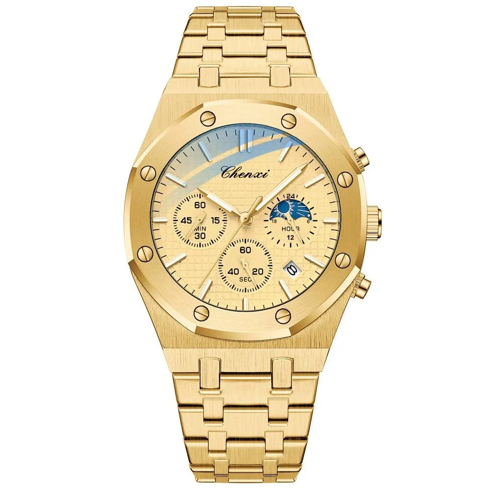 CHENXI Fashion Business Mens Watches Top Luxury Brand Quartz Watch Men Stainless Steel Waterproof Wristwatch Relogio Masculino