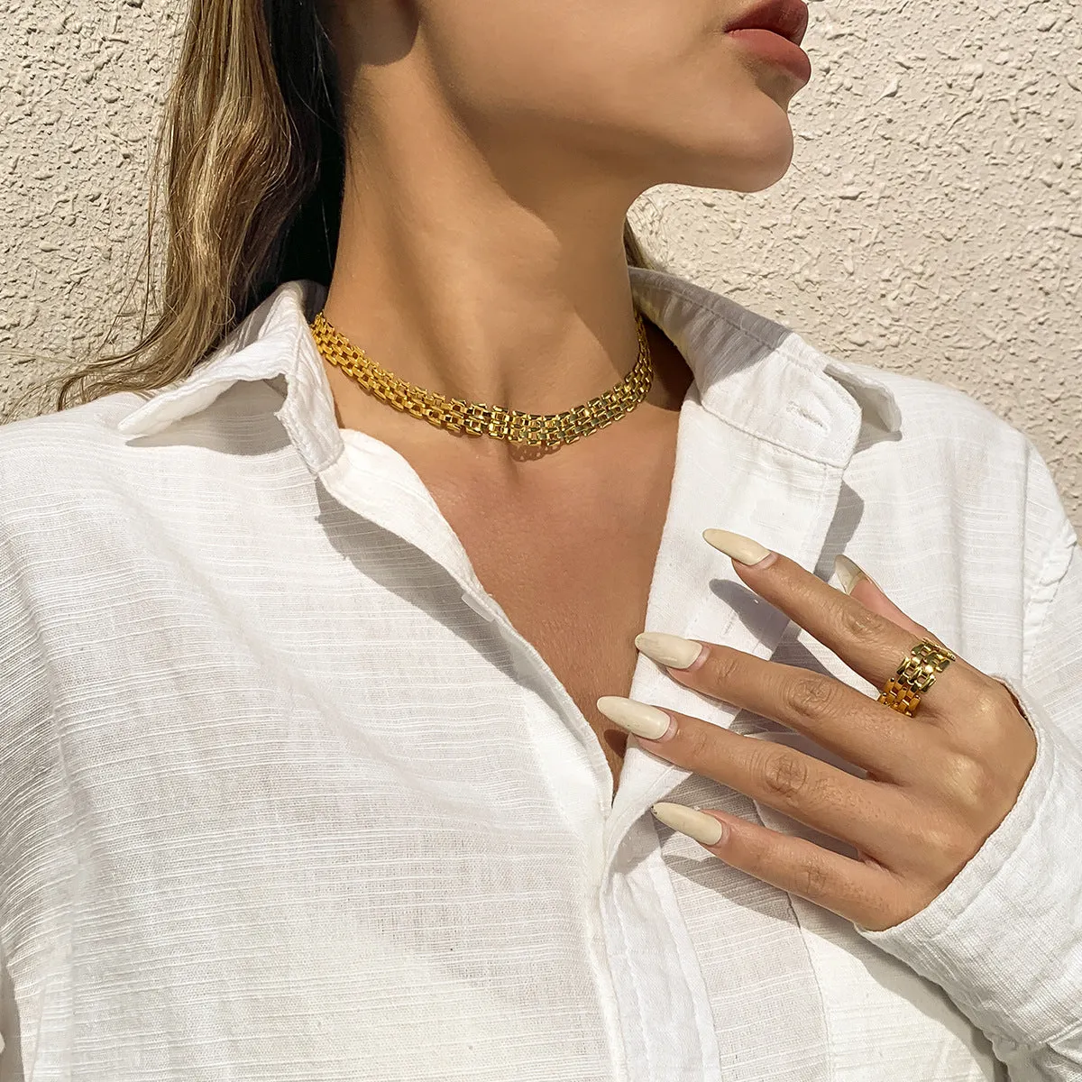 European and American Cross-border Jewelry Decoration Xin Creative Watch Strap Single Layer - Women's Metal Square Collar Necklace