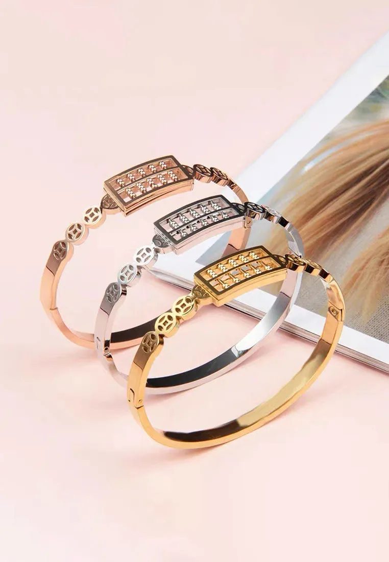 Fortune Abacus and Coin with Closed Hinged Bangle