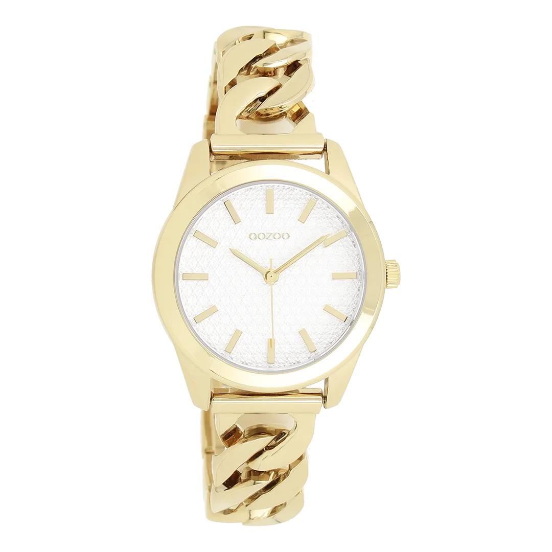 Gold coloured OOZOO watch with gold coloured petit chain bracelet - C11419