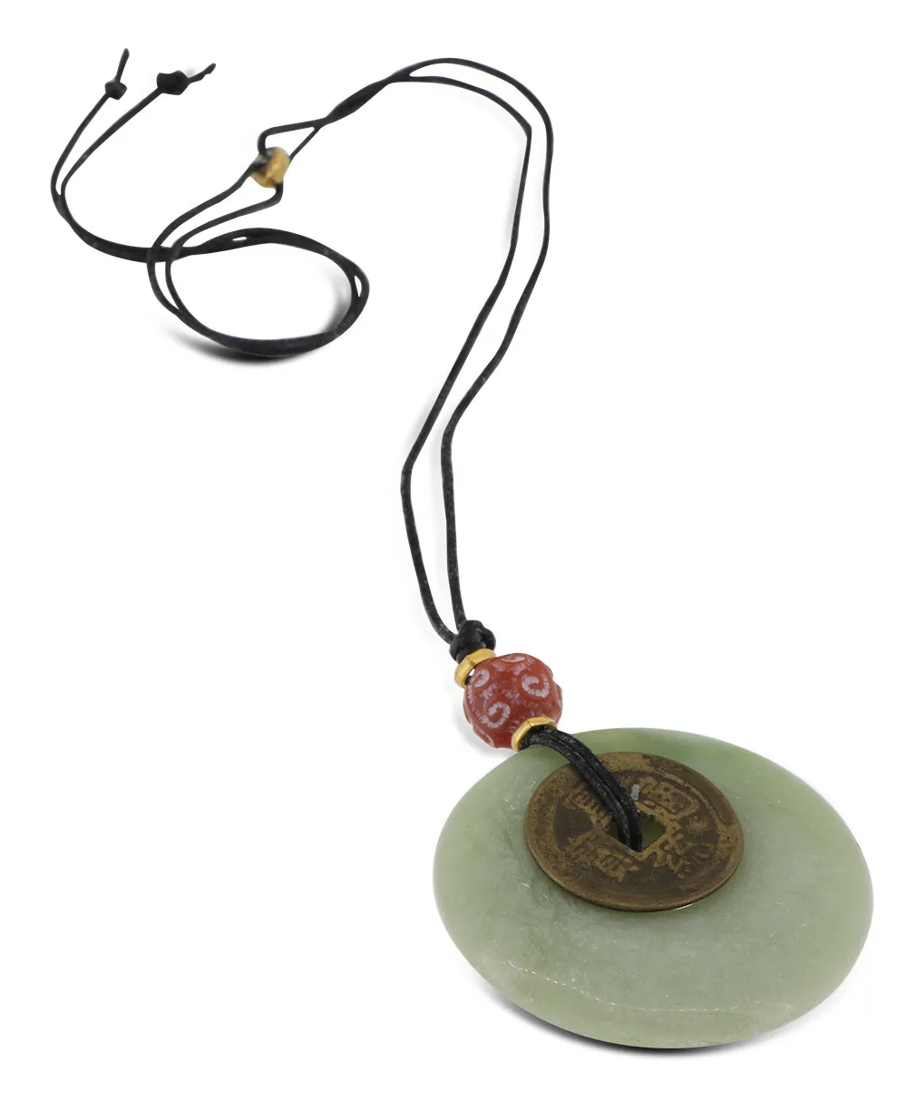 Jade with Ancient I-Ching Coin Pendant Necklace