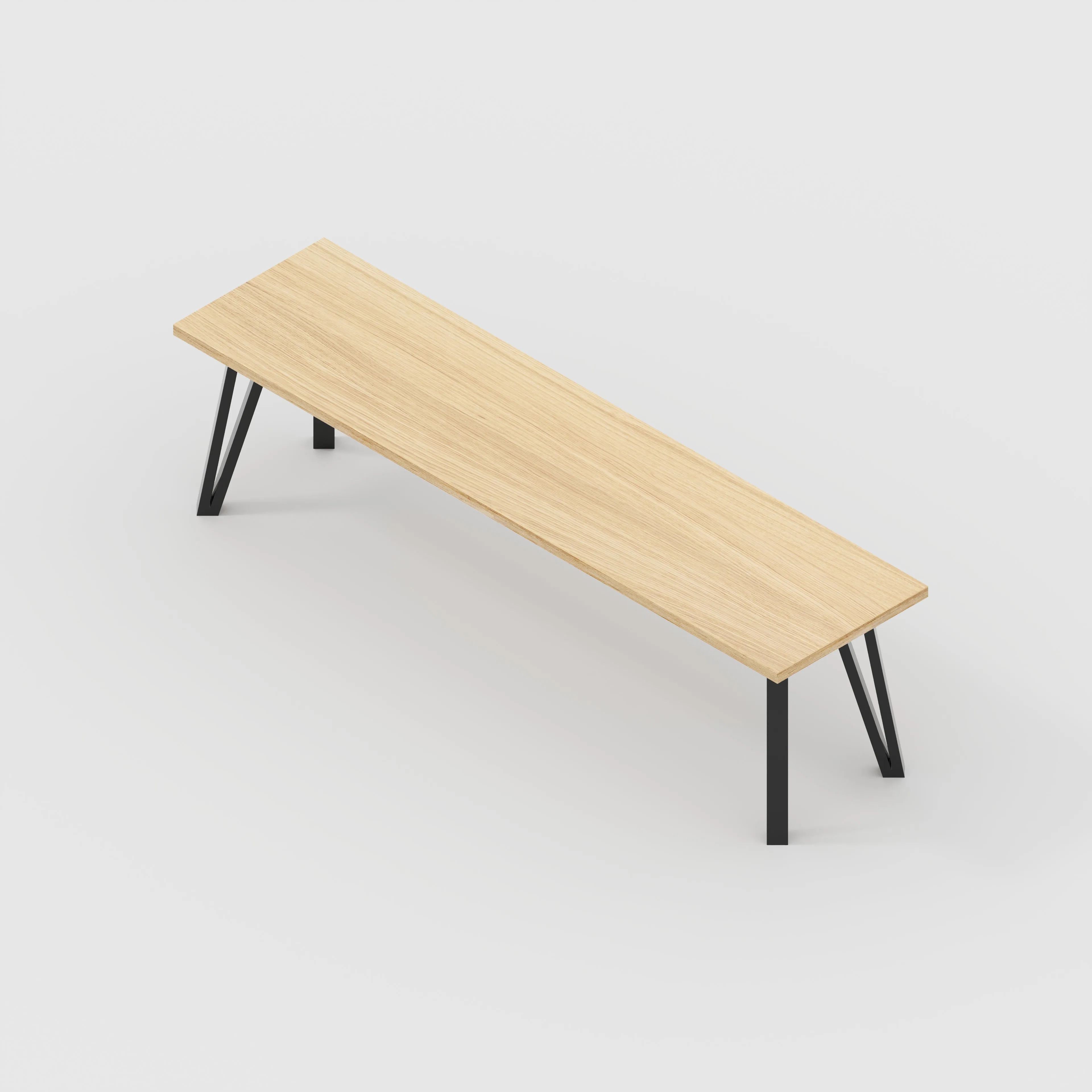 Plywood Bench Seat with Black Box Hairpin Legs - Plywood Oak - 1600(w) x 400(d) x 450(h)