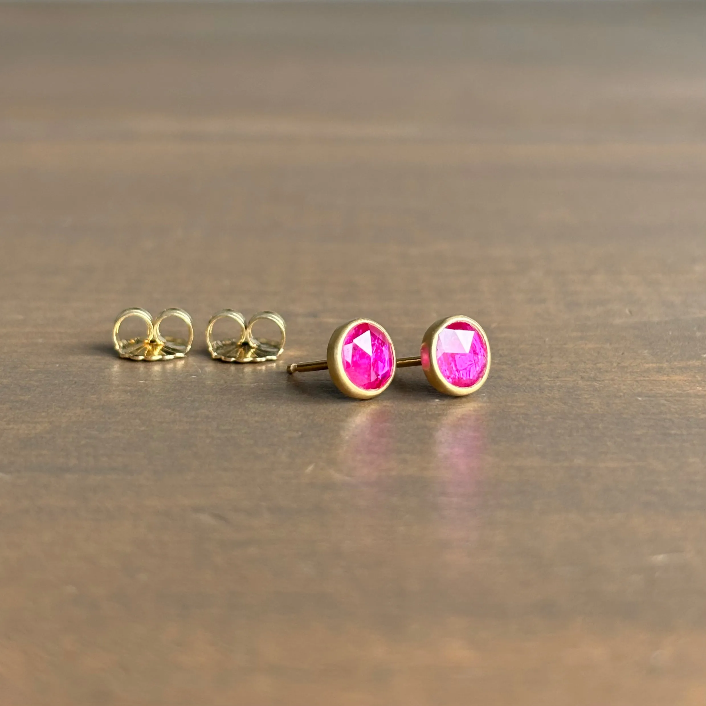 Round Ruby Stud Earrings