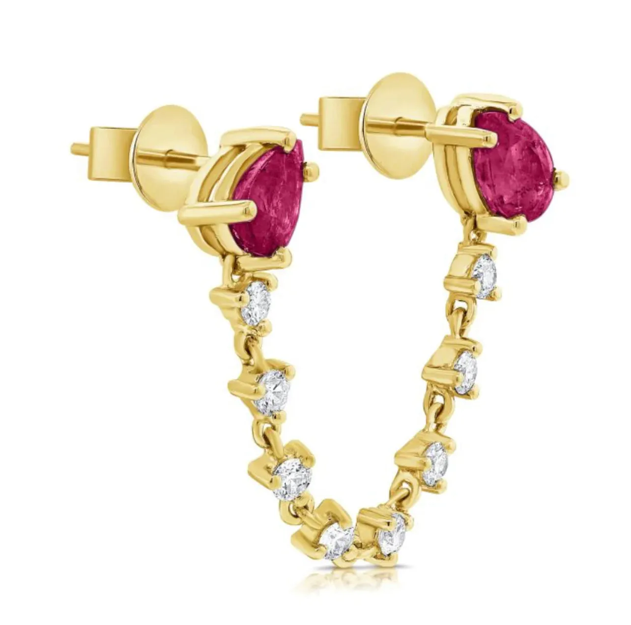 Ruby and Diamond Chain Diamond Studs