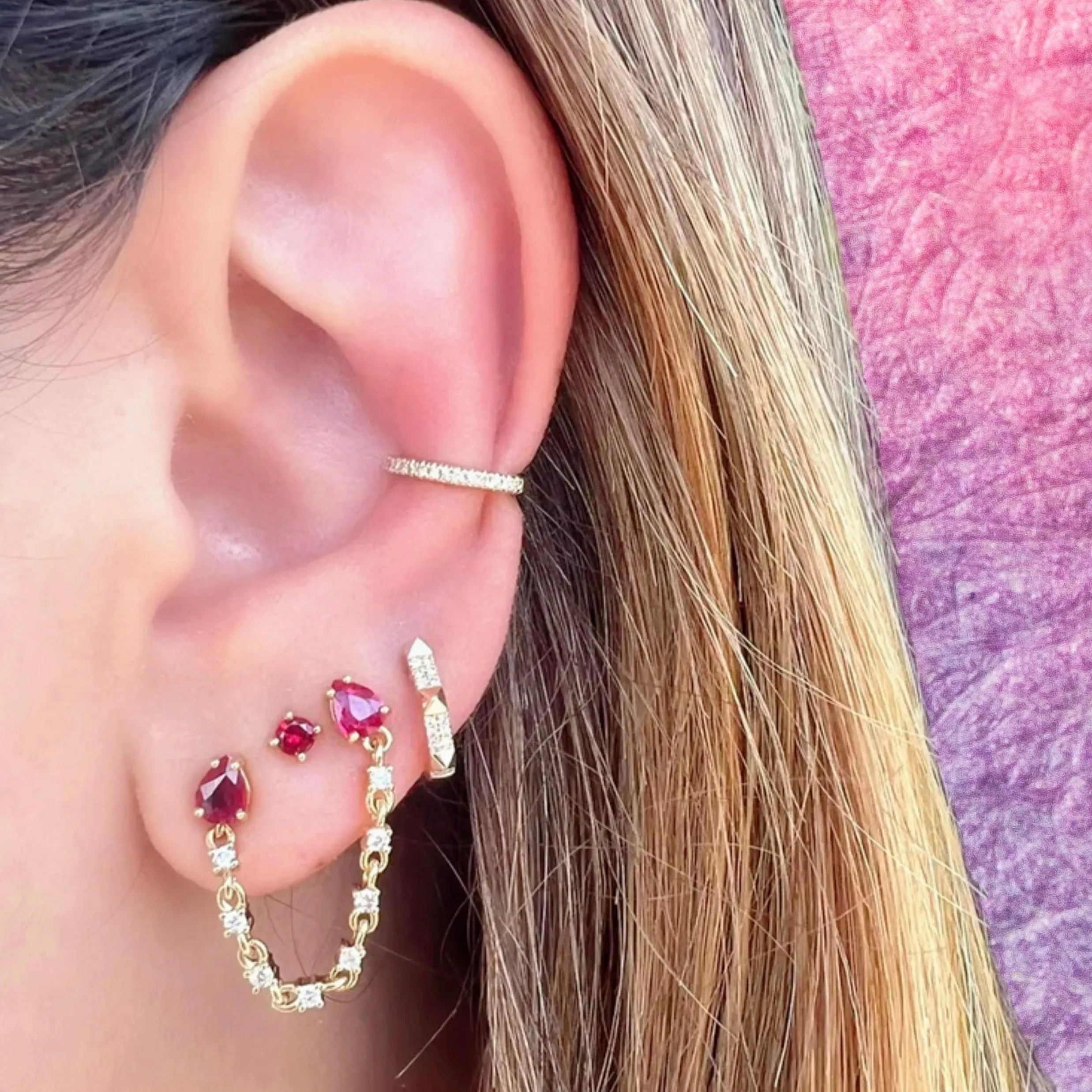 Ruby and Diamond Chain Diamond Studs