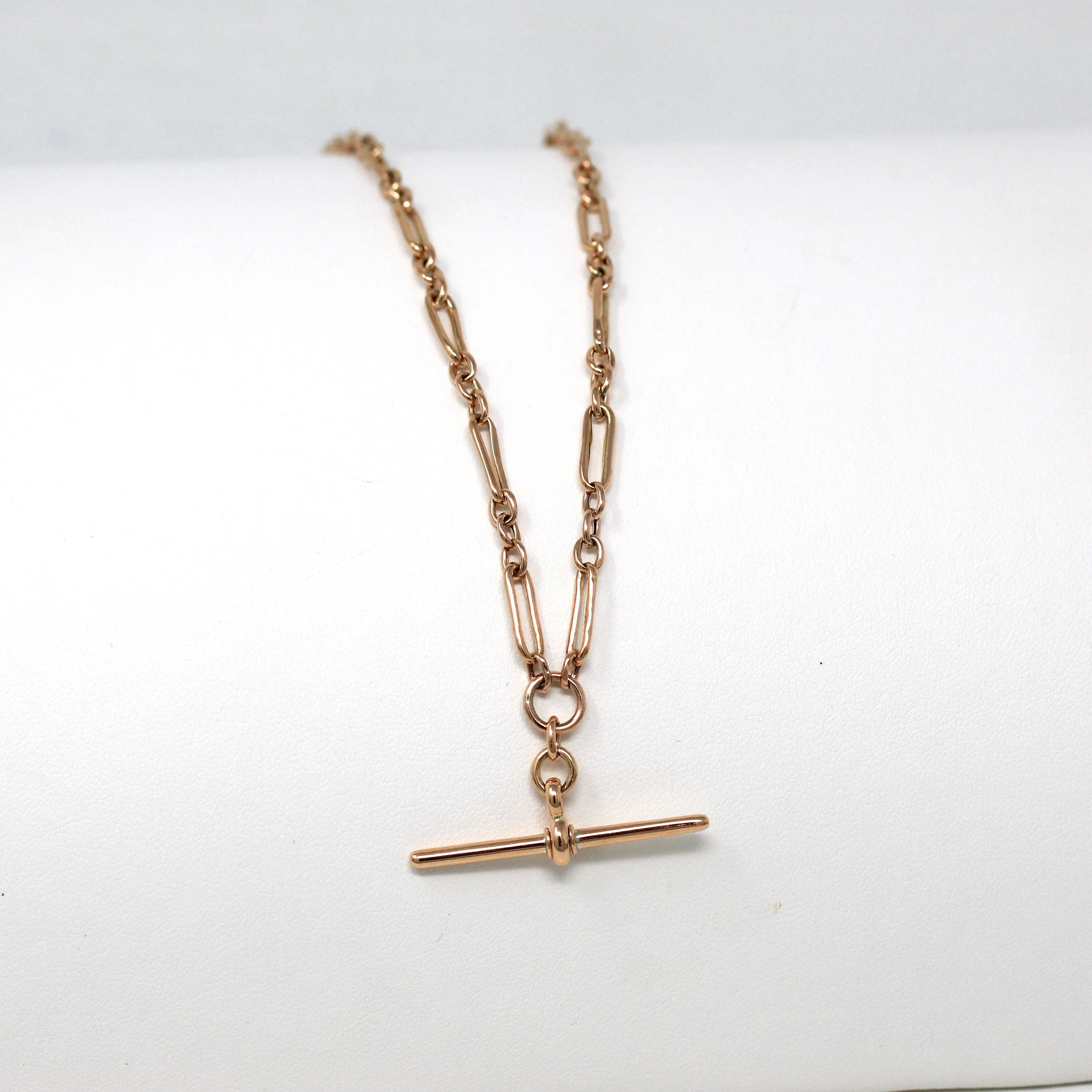 Sale - Pocket Watch Chain - Antique 9ct Rose Gold Trombone T Bar Spring Ring Swivel Necklace - Edwardian 1910s Fashion Accessory Jewelry
