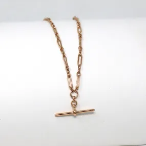 Sale - Pocket Watch Chain - Antique 9ct Rose Gold Trombone T Bar Spring Ring Swivel Necklace - Edwardian 1910s Fashion Accessory Jewelry