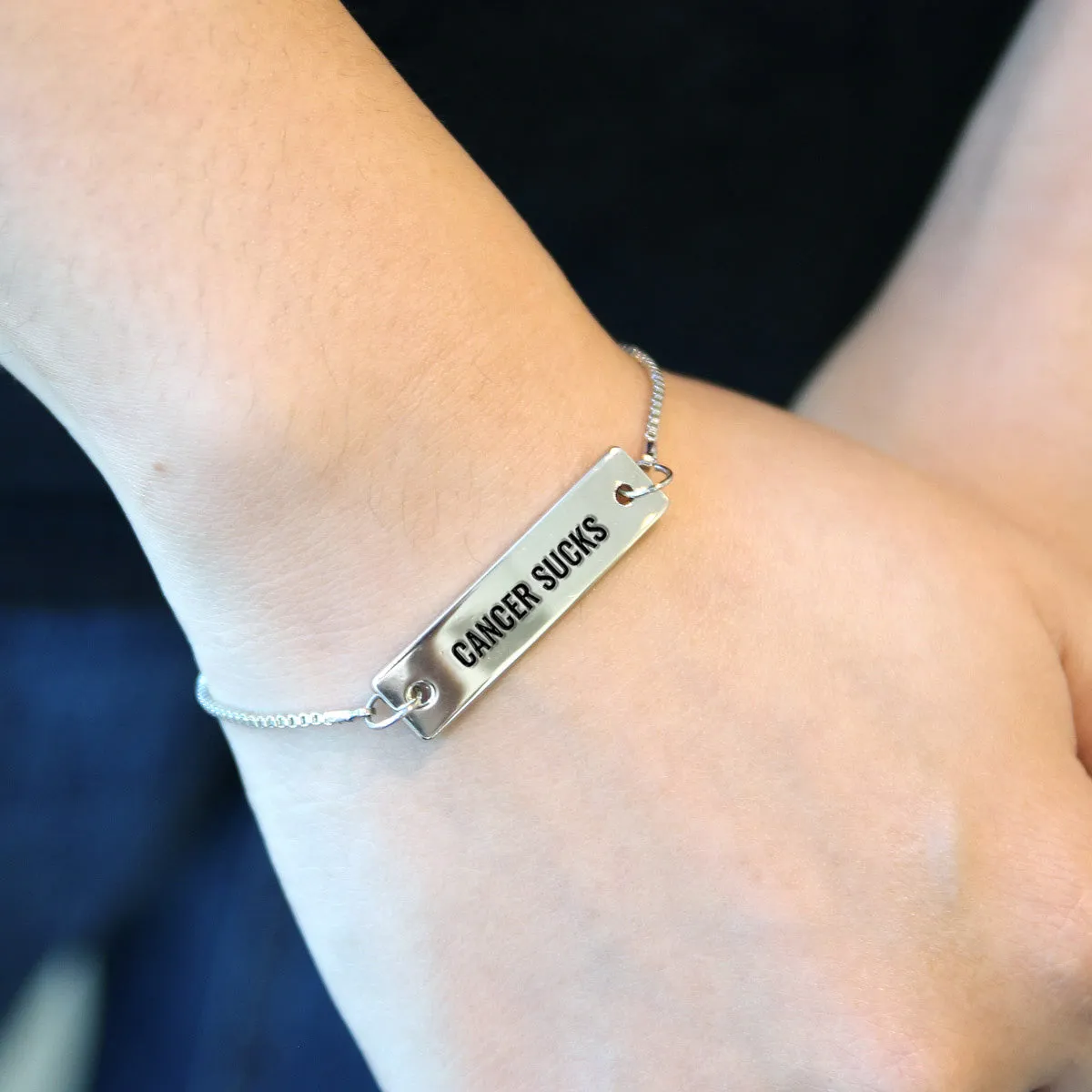 Silver Cancer Sucks Adjustable Bar Bracelet