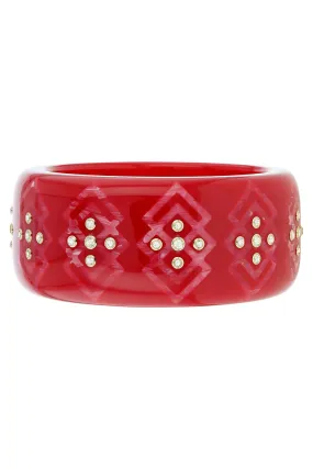 White Topaz Red Pink Bakelite Bangle